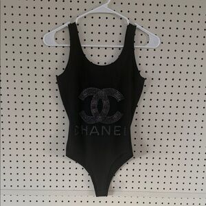 Chanel Kids Black Bodysuit with Logo